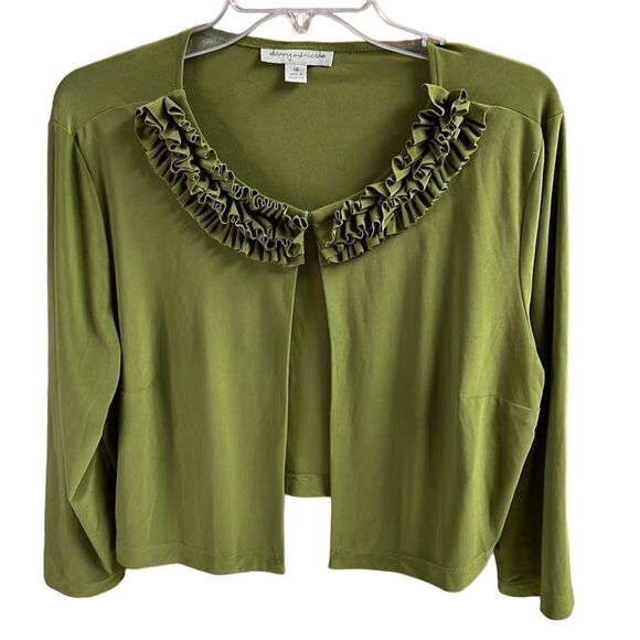 DANNY AND NICOLE Ladies Cropped Ruffled Forest Green Cardigan Jacket Size 14 - Picture 1 of 8